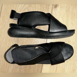 Camper Black Open Toe Wedge Sandals - Size 38